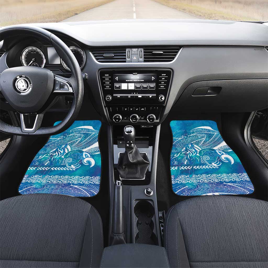 Kuri Dog Waka New Zealand Matariki Car Mats Ocean Sharks Maori Tattoo LT14 Set 2pcs - Front Blue - Polynesian Pride