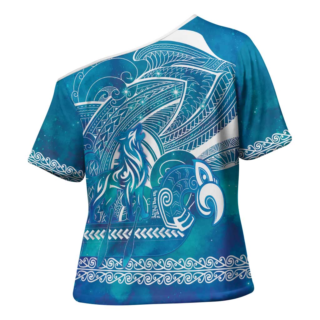 Kuri Dog Waka New Zealand Matariki Cross Shoulder Shirt Ocean Sharks Maori Tattoo LT14 - Polynesian Pride