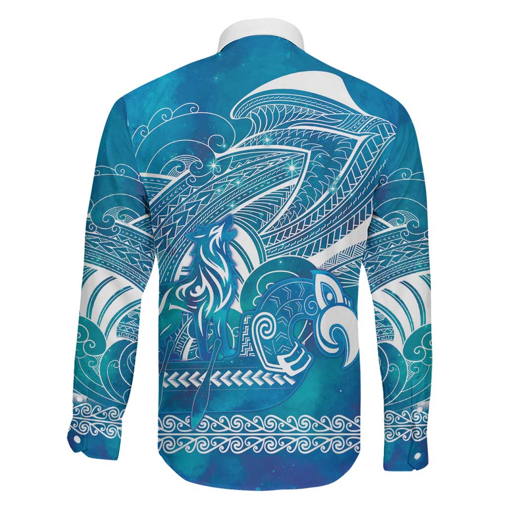 Kuri Dog Waka New Zealand Matariki Family Matching Long Sleeve Bodycon Dress and Hawaiian Shirt Ocean Sharks Maori Tattoo LT14 - Polynesian Pride