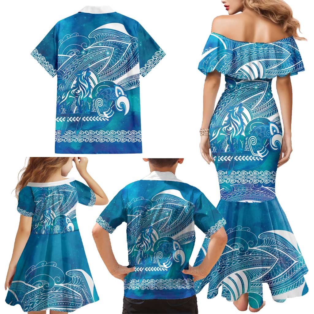 Kuri Dog Waka New Zealand Matariki Family Matching Mermaid Dress and Hawaiian Shirt Ocean Sharks Maori Tattoo LT14 - Polynesian Pride