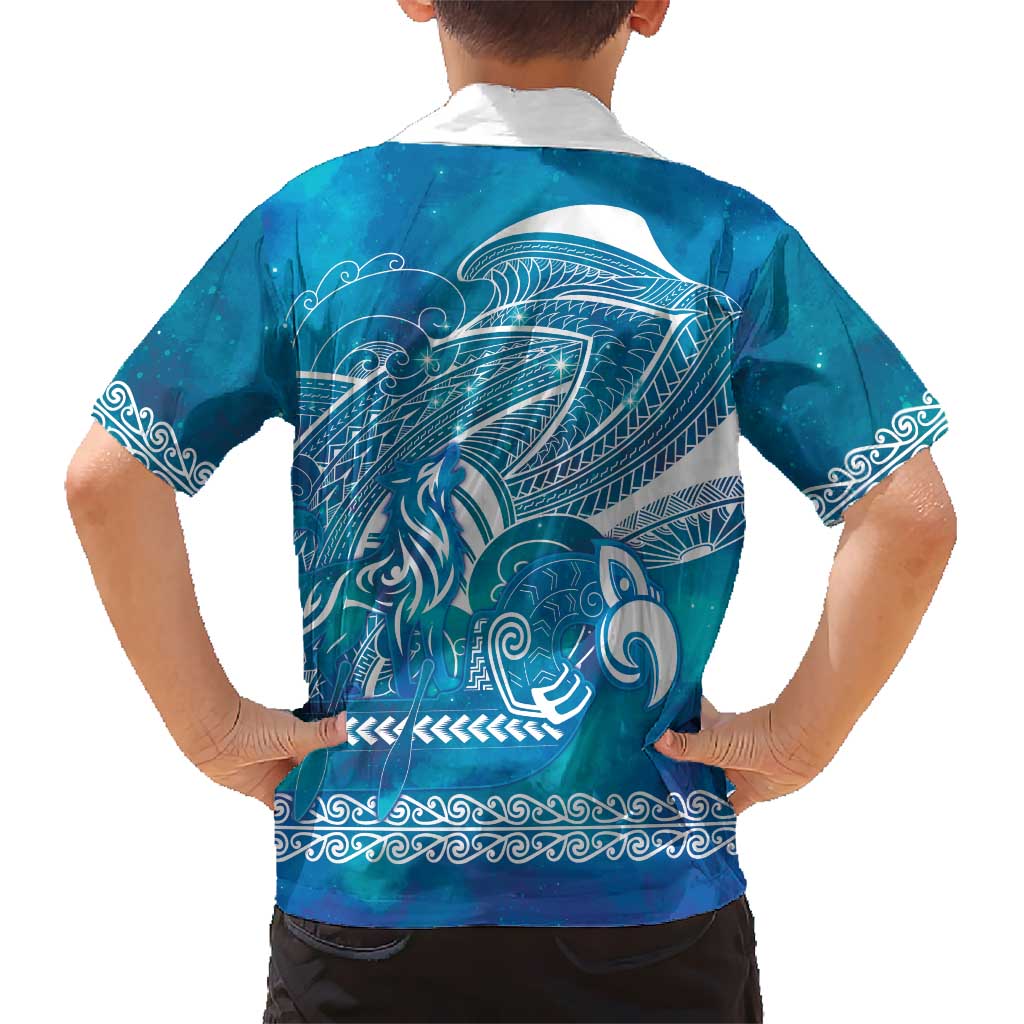 Kuri Dog Waka New Zealand Matariki Family Matching Off Shoulder Maxi Dress and Hawaiian Shirt Ocean Sharks Maori Tattoo LT14 - Polynesian Pride