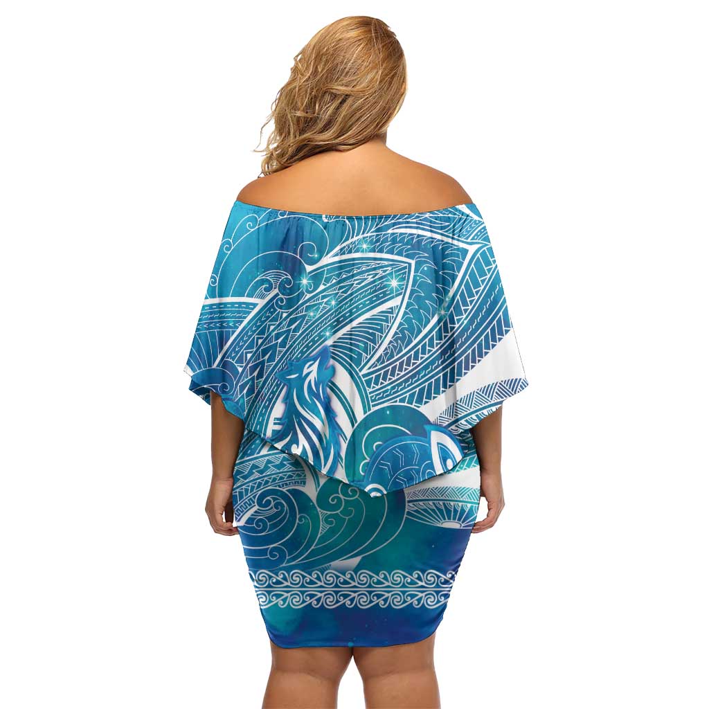 Kuri Dog Waka New Zealand Matariki Family Matching Off Shoulder Short Dress and Hawaiian Shirt Ocean Sharks Maori Tattoo LT14 - Polynesian Pride