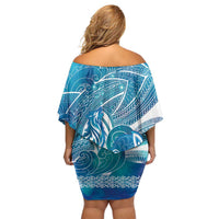 Kuri Dog Waka New Zealand Matariki Family Matching Off Shoulder Short Dress and Hawaiian Shirt Ocean Sharks Maori Tattoo LT14 - Polynesian Pride