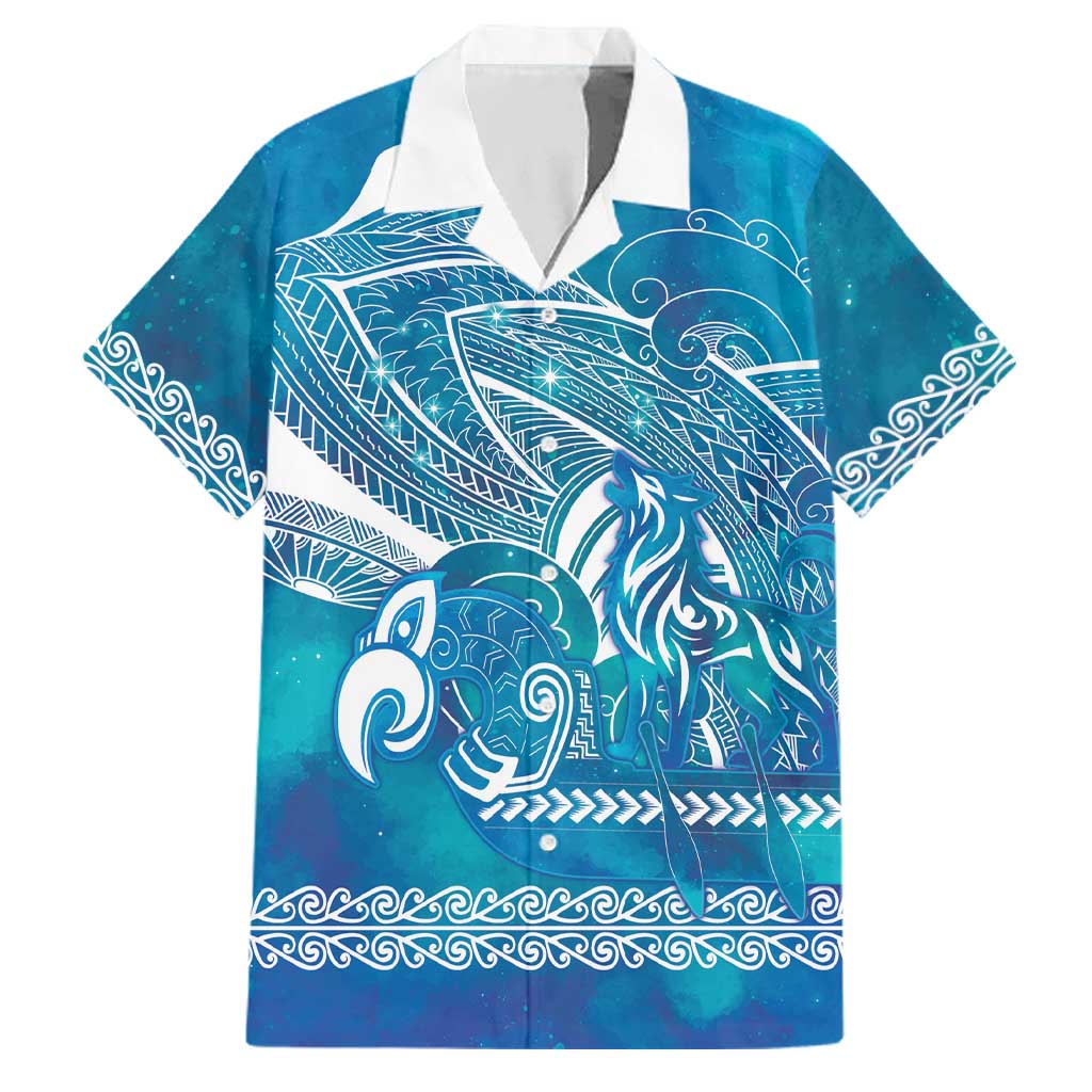 Kuri Dog Waka New Zealand Matariki Family Matching Short Sleeve Bodycon Dress and Hawaiian Shirt Ocean Sharks Maori Tattoo LT14 Dad's Shirt - Short Sleeve Blue - Polynesian Pride