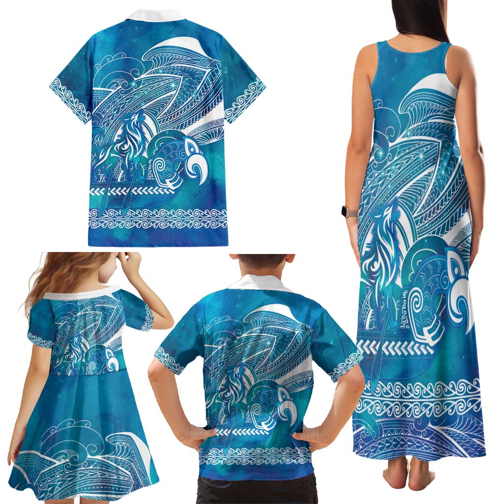 Kuri Dog Waka New Zealand Matariki Family Matching Tank Maxi Dress and Hawaiian Shirt Ocean Sharks Maori Tattoo LT14 - Polynesian Pride