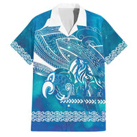 Kuri Dog Waka New Zealand Matariki Family Matching Tank Maxi Dress and Hawaiian Shirt Ocean Sharks Maori Tattoo LT14 Dad's Shirt - Short Sleeve Blue - Polynesian Pride
