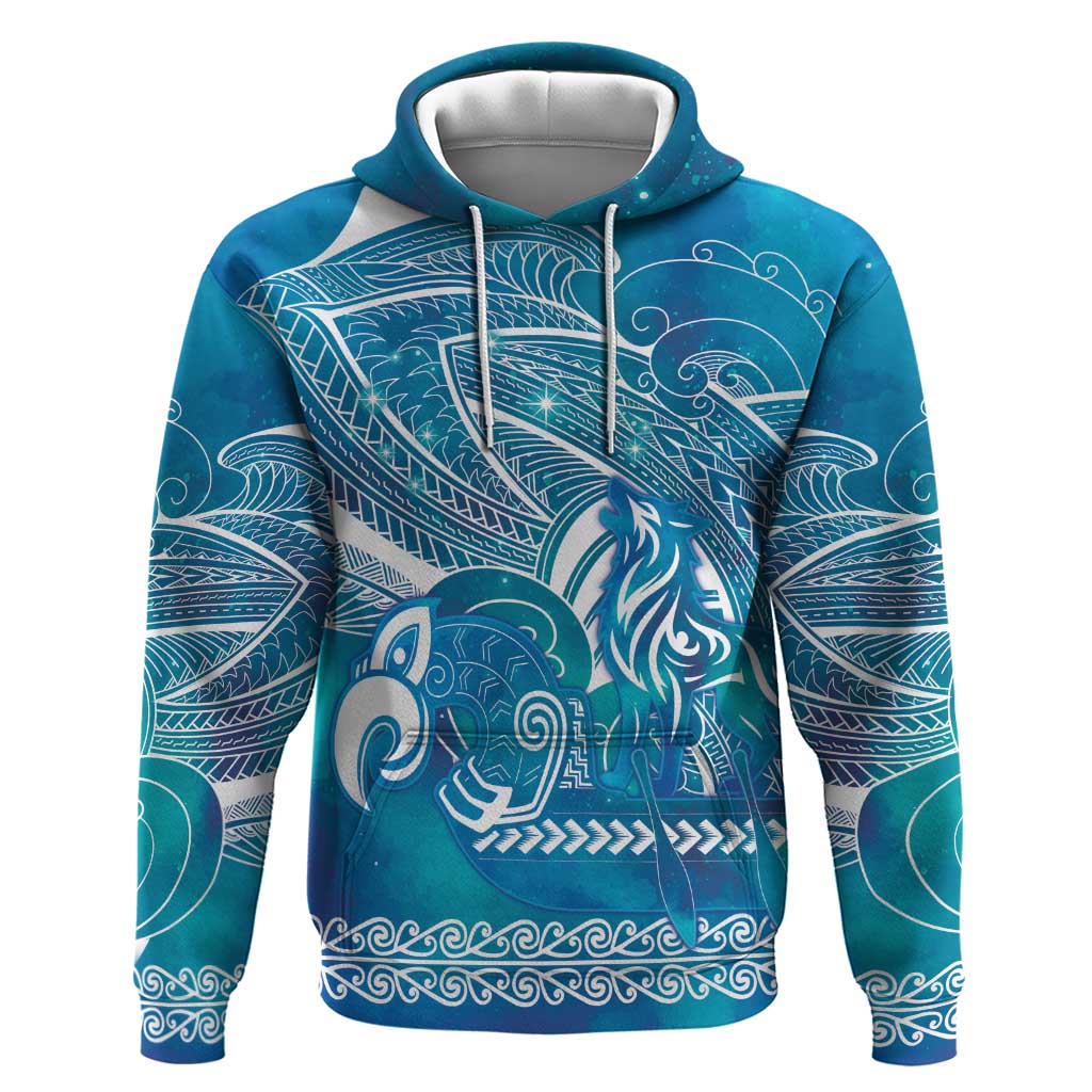 Kuri Dog Waka New Zealand Matariki Hoodie Ocean Sharks Maori Tattoo LT14 Pullover Hoodie Blue - Polynesian Pride