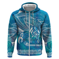 Kuri Dog Waka New Zealand Matariki Hoodie Ocean Sharks Maori Tattoo LT14 Zip Hoodie Blue - Polynesian Pride