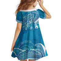 Kuri Dog Waka New Zealand Matariki Kid Short Sleeve Dress Ocean Sharks Maori Tattoo LT14 - Polynesian Pride