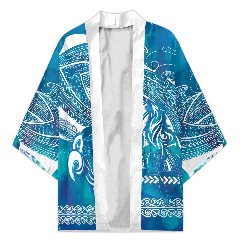 Kuri Dog Waka New Zealand Matariki Kimono Ocean Sharks Maori Tattoo LT14 Unisex Blue - Polynesian Pride
