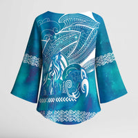 Kuri Dog Waka New Zealand Matariki Kimono Sleeve Blouse Ocean Sharks Maori Tattoo LT14 - Polynesian Pride