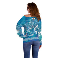 Kuri Dog Waka New Zealand Matariki Off Shoulder Sweater Ocean Sharks Maori Tattoo LT14 - Polynesian Pride