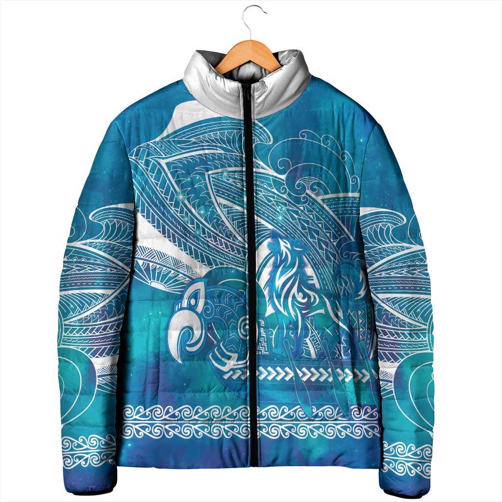 Kuri Dog Waka New Zealand Matariki Padded Jacket Ocean Sharks Maori Tattoo LT14 - Polynesian Pride