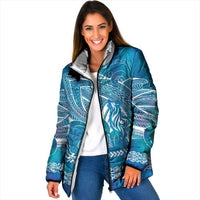 Kuri Dog Waka New Zealand Matariki Padded Jacket Ocean Sharks Maori Tattoo LT14 Women Blue - Polynesian Pride