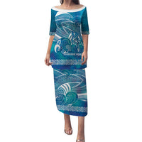 Kuri Dog Waka New Zealand Matariki Puletasi Ocean Sharks Maori Tattoo LT14 Long Dress Blue - Polynesian Pride