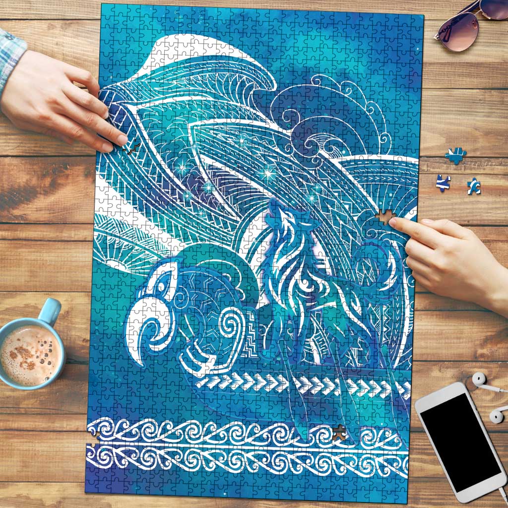 Kuri Dog Waka New Zealand Matariki Puzzle Ocean Sharks Maori Tattoo LT14 Blue - Polynesian Pride