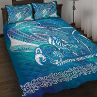 Kuri Dog Waka New Zealand Matariki Quilt Bed Set Ocean Sharks Maori Tattoo LT14 Blue - Polynesian Pride