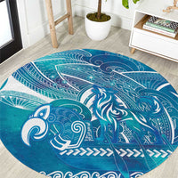 Kuri Dog Waka New Zealand Matariki Round Carpet Ocean Sharks Maori Tattoo LT14 Blue - Polynesian Pride