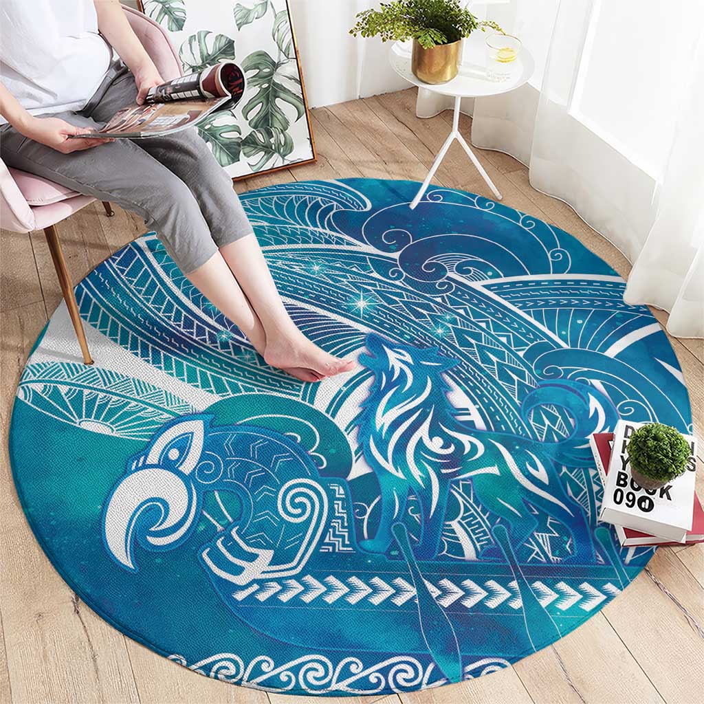 Kuri Dog Waka New Zealand Matariki Round Carpet Ocean Sharks Maori Tattoo LT14 - Polynesian Pride