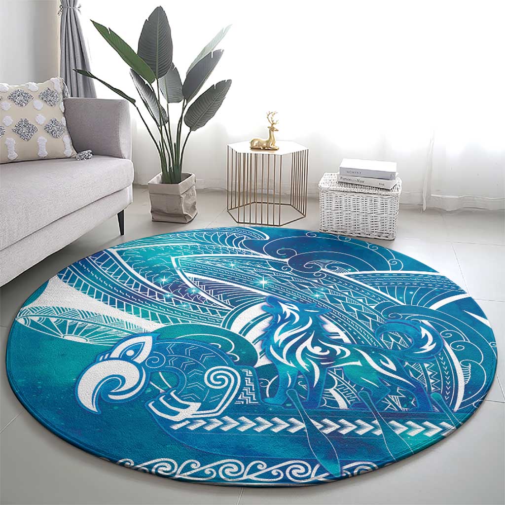 Kuri Dog Waka New Zealand Matariki Round Carpet Ocean Sharks Maori Tattoo LT14 - Polynesian Pride