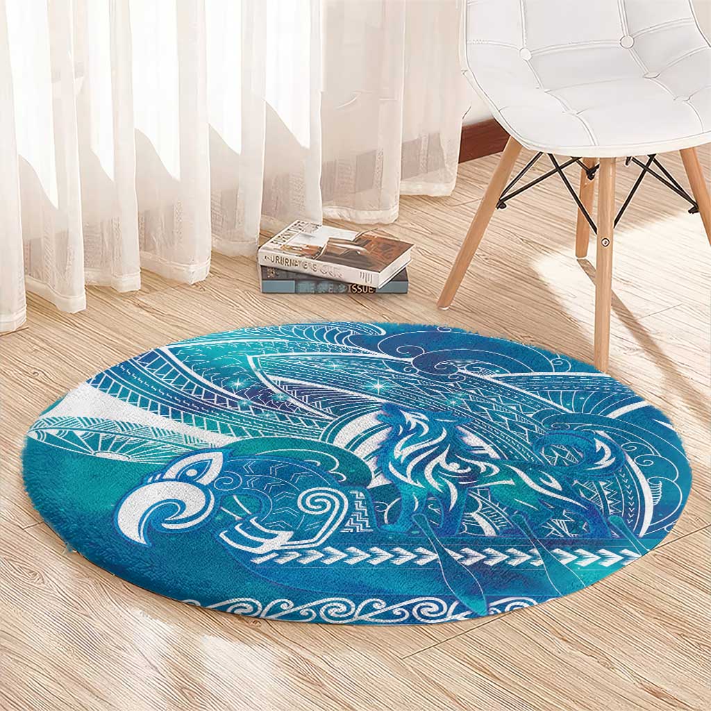 Kuri Dog Waka New Zealand Matariki Round Carpet Ocean Sharks Maori Tattoo LT14 - Polynesian Pride