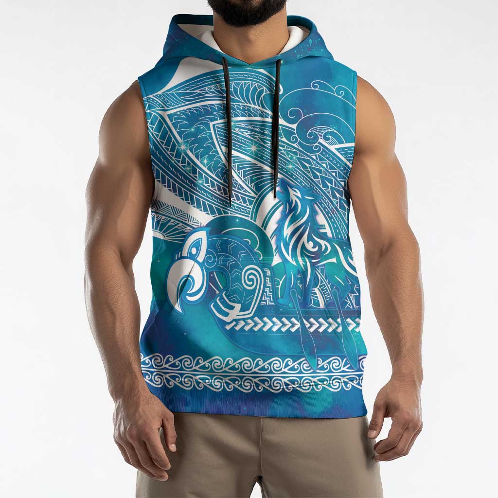 Kuri Dog Waka New Zealand Matariki Sleeveless Hoodie Ocean Sharks Maori Tattoo LT14 - Polynesian Pride