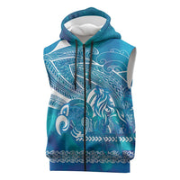 Kuri Dog Waka New Zealand Matariki Sleeveless Zip Hoodie Ocean Sharks Maori Tattoo LT14 Blue - Polynesian Pride