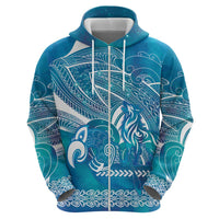 Kuri Dog Waka New Zealand Matariki Zip Hoodie Ocean Sharks Maori Tattoo LT14 - Polynesian Pride