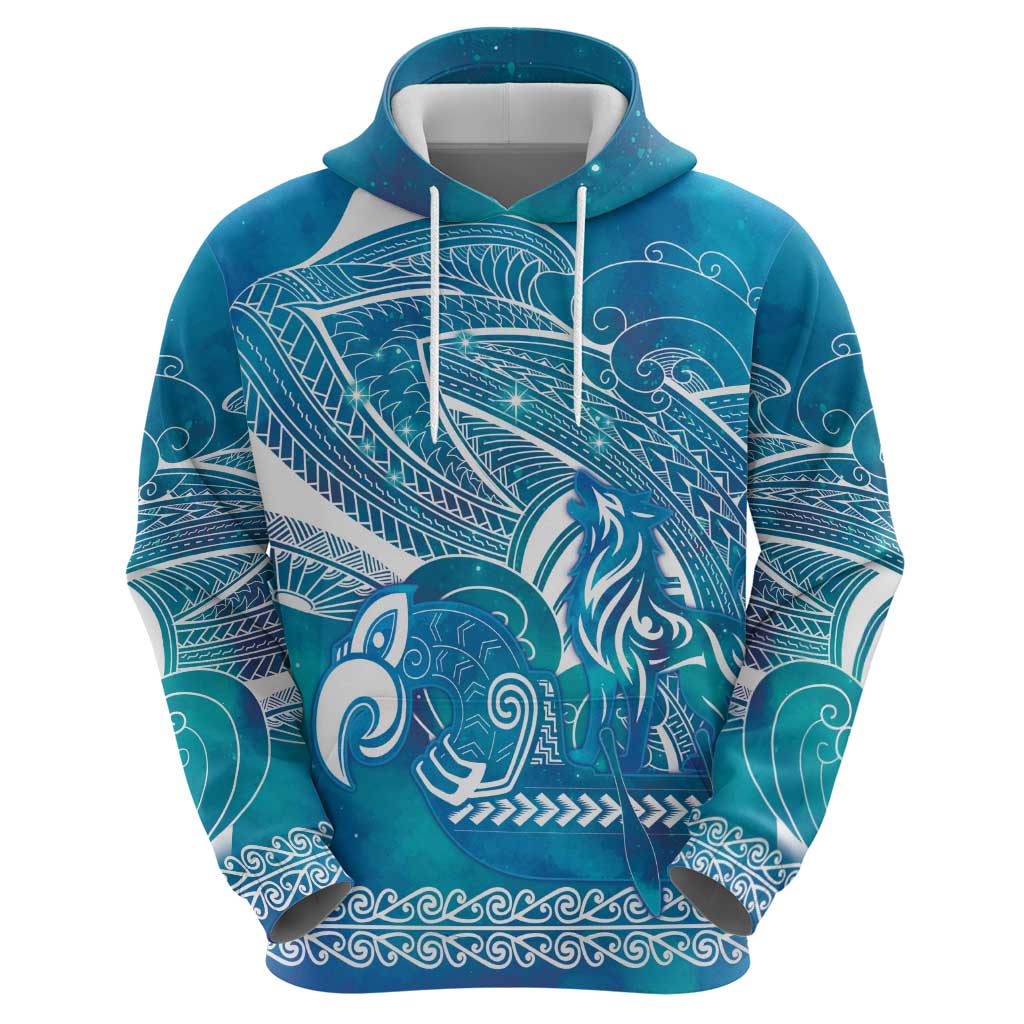 Kuri Dog Waka New Zealand Matariki Zip Hoodie Ocean Sharks Maori Tattoo LT14 - Polynesian Pride
