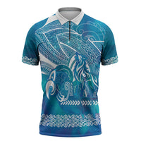 Kuri Dog Waka New Zealand Matariki Zipper Polo Shirt Ocean Sharks Maori Tattoo LT14 Blue - Polynesian Pride