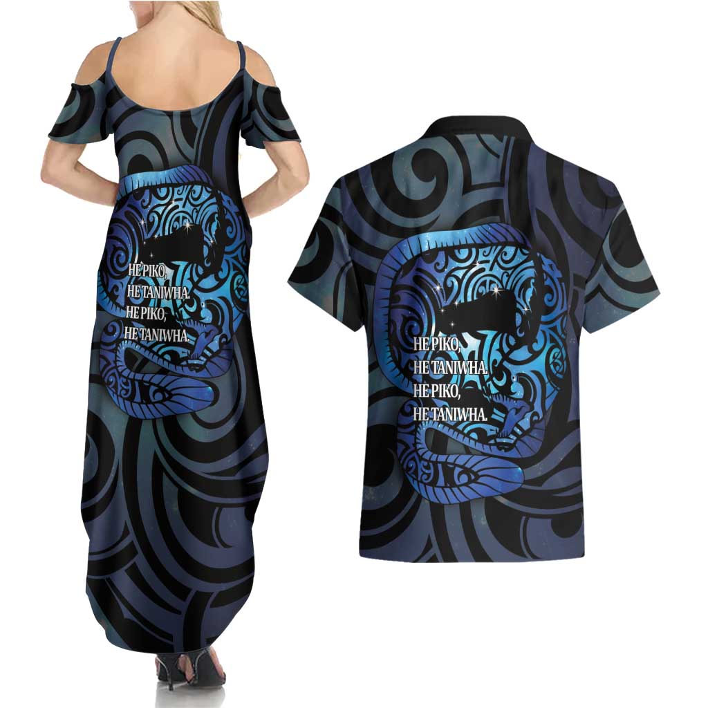 Tuna Eel New Zealand Matariki Couples Matching Summer Maxi Dress and Hawaiian Shirt He Piko He Taniwha Maori Pattern LT14 - Polynesian Pride