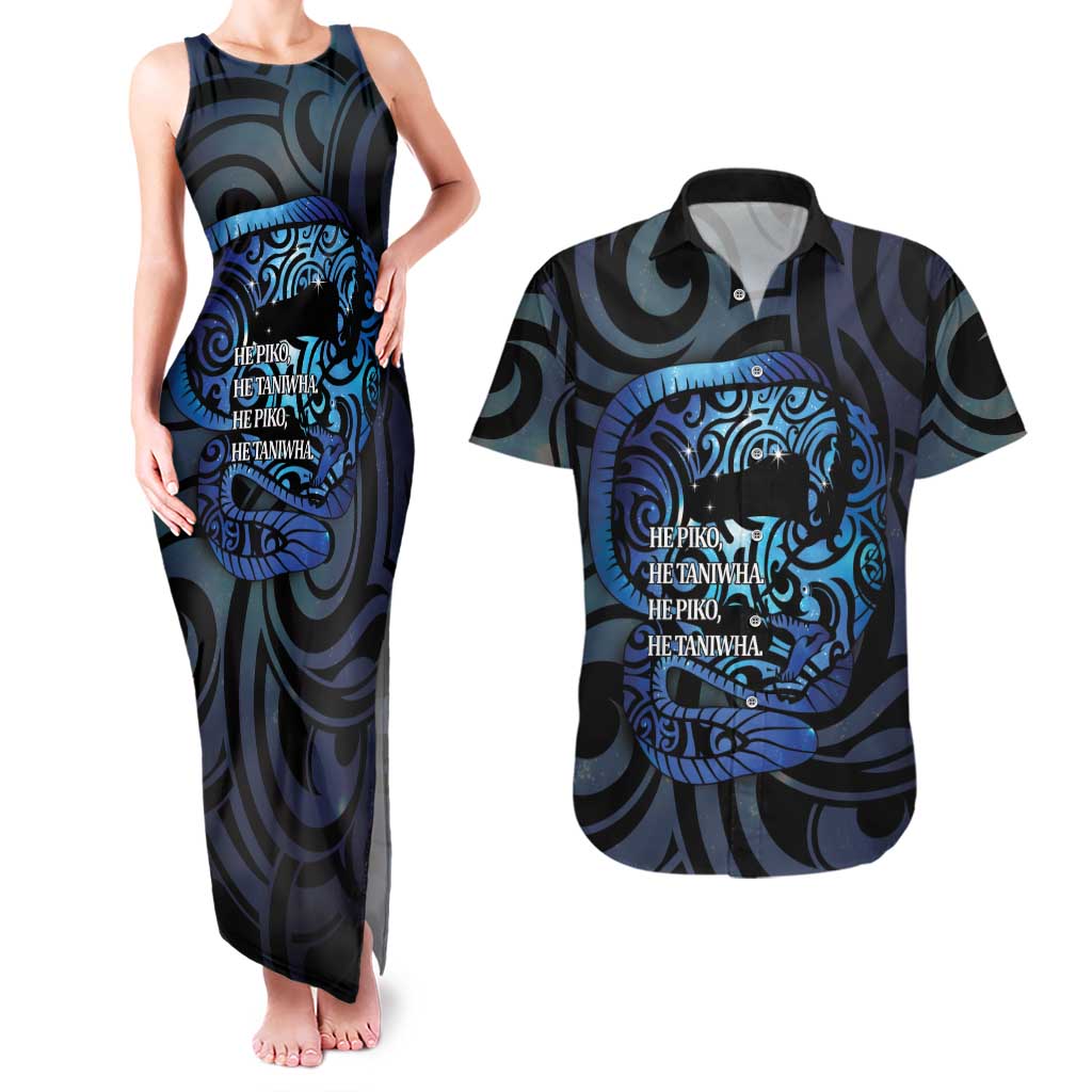 Tuna Eel New Zealand Matariki Couples Matching Tank Maxi Dress and Hawaiian Shirt He Piko He Taniwha Maori Pattern LT14 Purple - Polynesian Pride