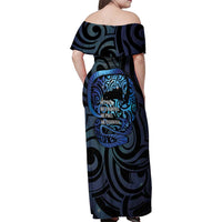 Tuna Eel New Zealand Matariki Family Matching Off Shoulder Maxi Dress and Hawaiian Shirt He Piko He Taniwha Maori Pattern LT14 - Polynesian Pride