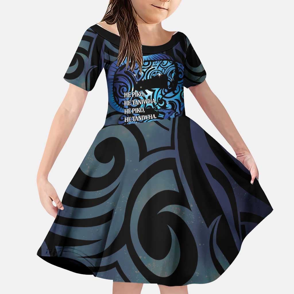 Tuna Eel New Zealand Matariki Family Matching Puletasi and Hawaiian Shirt He Piko He Taniwha Maori Pattern LT14 Daughter's Dress Purple - Polynesian Pride