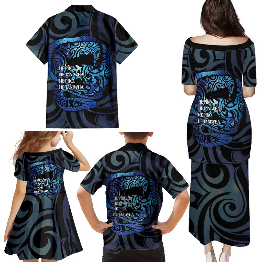Tuna Eel New Zealand Matariki Family Matching Puletasi and Hawaiian Shirt He Piko He Taniwha Maori Pattern LT14 - Polynesian Pride