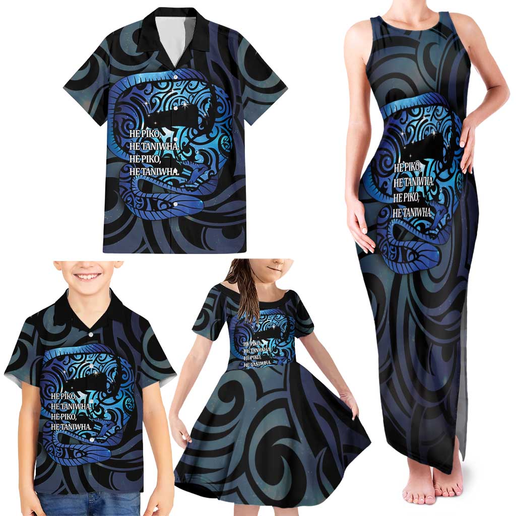 Tuna Eel New Zealand Matariki Family Matching Tank Maxi Dress and Hawaiian Shirt He Piko He Taniwha Maori Pattern LT14 - Polynesian Pride