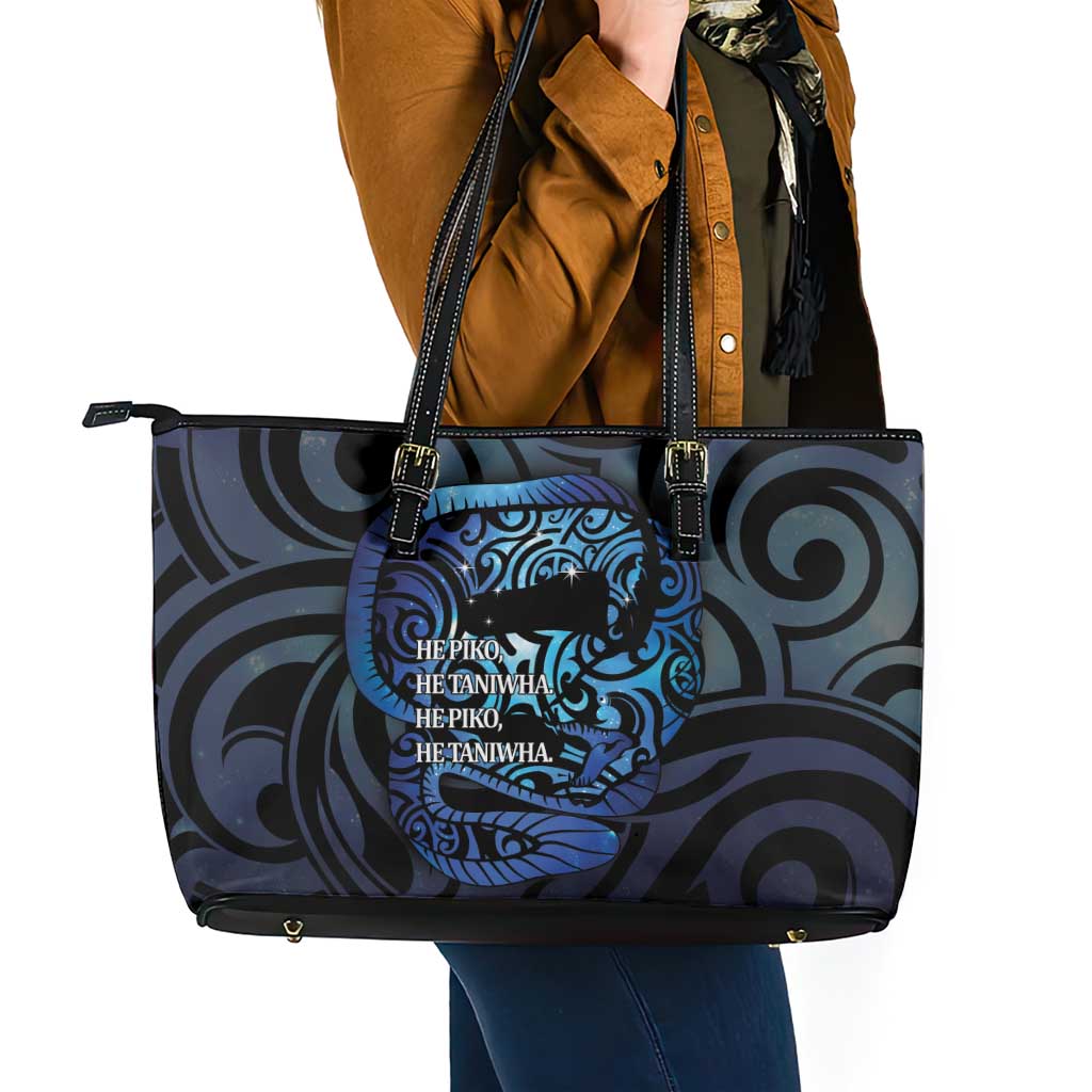 Tuna Eel New Zealand Matariki Leather Tote Bag He Piko He Taniwha Maori Pattern