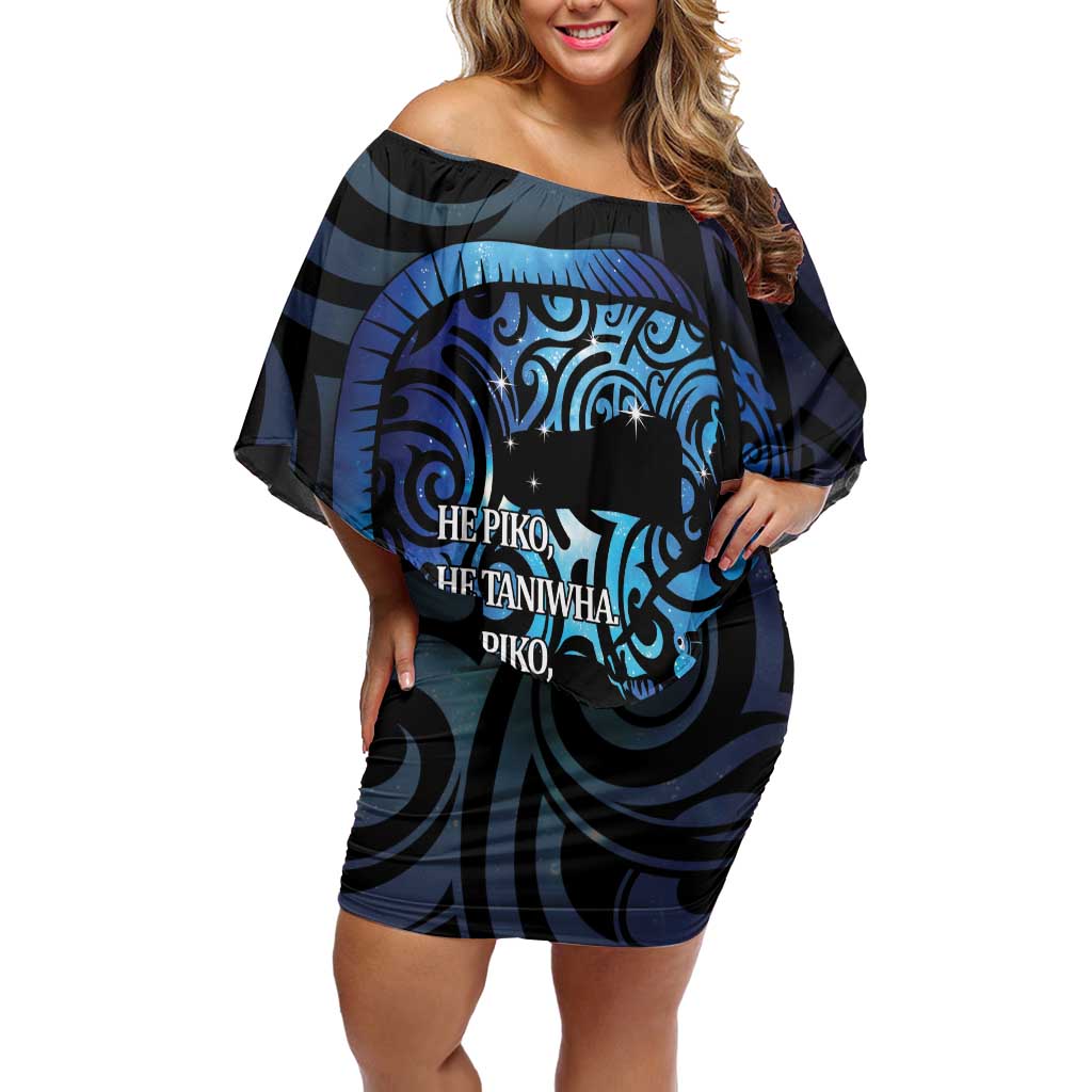 Tuna Eel New Zealand Matariki Off Shoulder Short Dress He Piko He Taniwha Maori Pattern