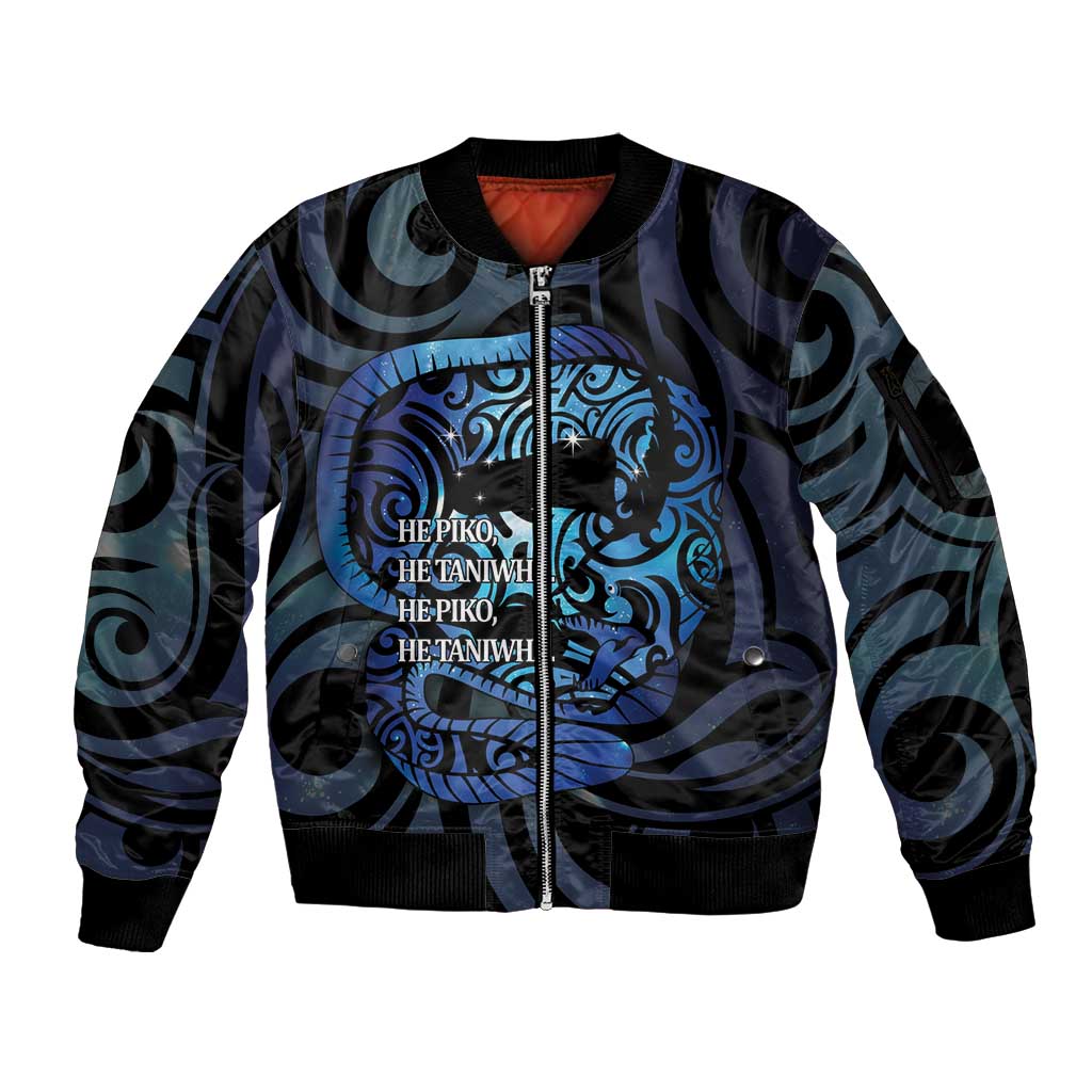 Tuna Eel New Zealand Matariki Sleeve Zip Bomber Jacket He Piko He Taniwha Maori Pattern