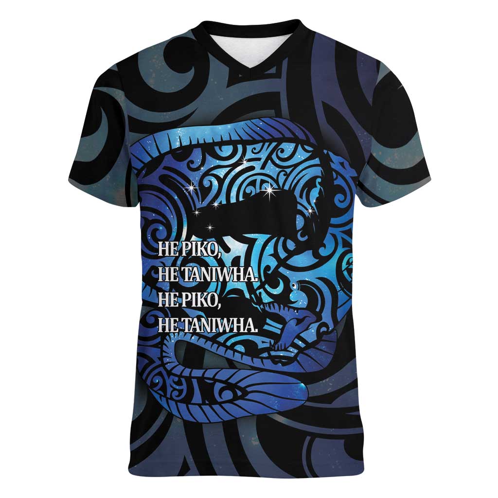 Tuna Eel New Zealand Matariki Women V-Neck T-Shirt He Piko He Taniwha Maori Pattern LT14 Female Purple - Polynesian Pride