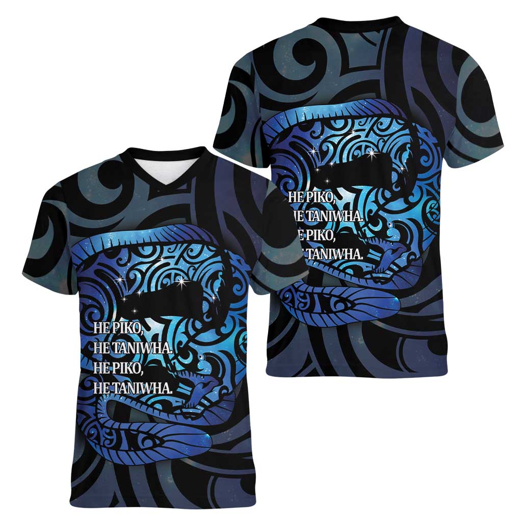 Tuna Eel New Zealand Matariki Women V-Neck T-Shirt He Piko He Taniwha Maori Pattern LT14 - Polynesian Pride