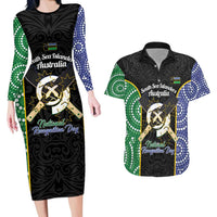 Personalised South Sea Islanders National Recognition Day Couples Matching Long Sleeve Bodycon Dress and Hawaiian Shirt Australia Aboriginal Vanuatu Pig Tusk LT14 Black - Polynesian Pride