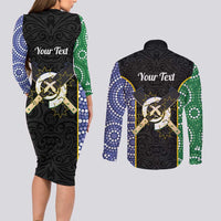 Personalised South Sea Islanders National Recognition Day Couples Matching Long Sleeve Bodycon Dress and Long Sleeve Button Shirt Australia Aboriginal Vanuatu Pig Tusk LT14 - Polynesian Pride