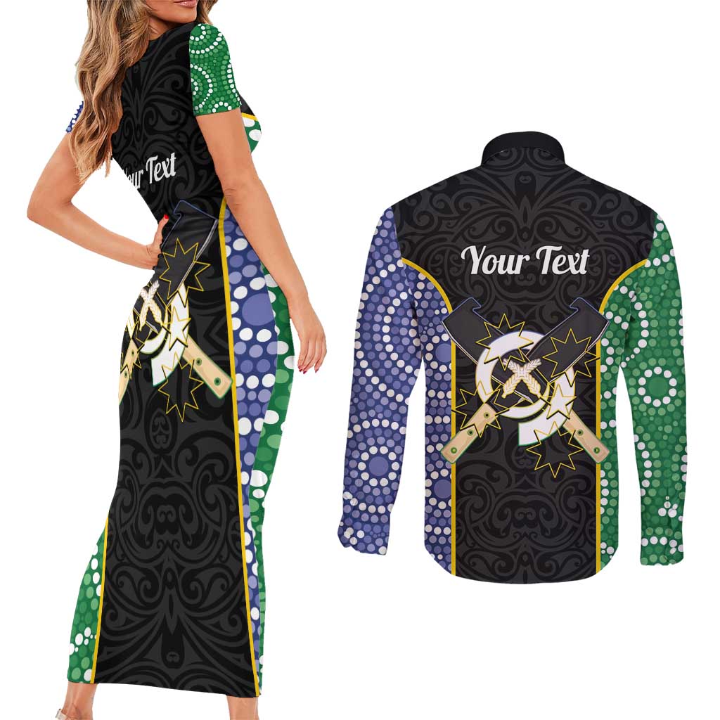 Personalised South Sea Islanders National Recognition Day Couples Matching Short Sleeve Bodycon Dress and Long Sleeve Button Shirt Australia Aboriginal Vanuatu Pig Tusk LT14 - Polynesian Pride