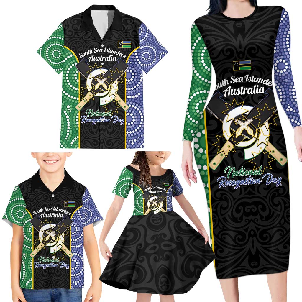 Personalised South Sea Islanders National Recognition Day Family Matching Long Sleeve Bodycon Dress and Hawaiian Shirt Australia Aboriginal Vanuatu Pig Tusk LT14 - Polynesian Pride