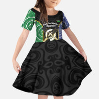Personalised South Sea Islanders National Recognition Day Family Matching Mermaid Dress and Hawaiian Shirt Australia Aboriginal Vanuatu Pig Tusk LT14 Daughter's Dress Black - Polynesian Pride