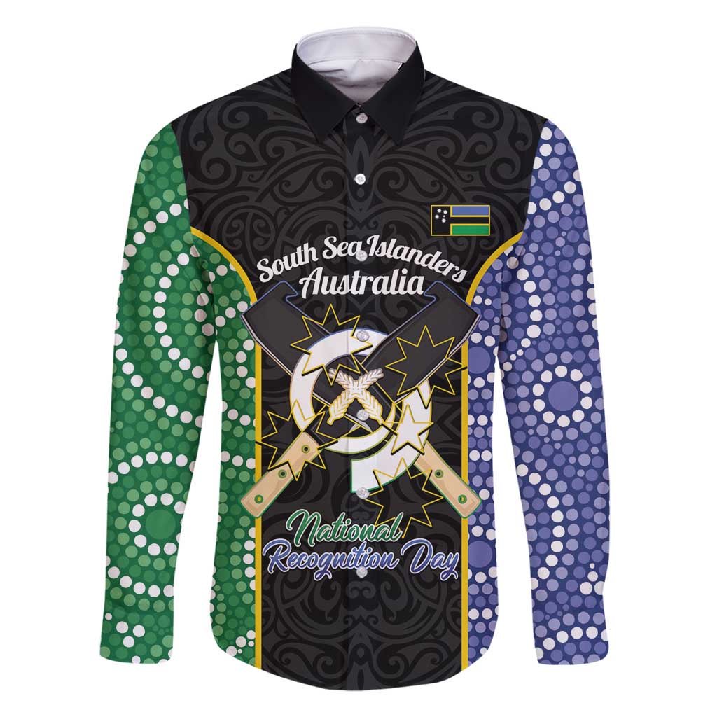 Personalised South Sea Islanders National Recognition Day Family Matching Mermaid Dress and Hawaiian Shirt Australia Aboriginal Vanuatu Pig Tusk LT14 Dad's Shirt - Long Sleeve Black - Polynesian Pride