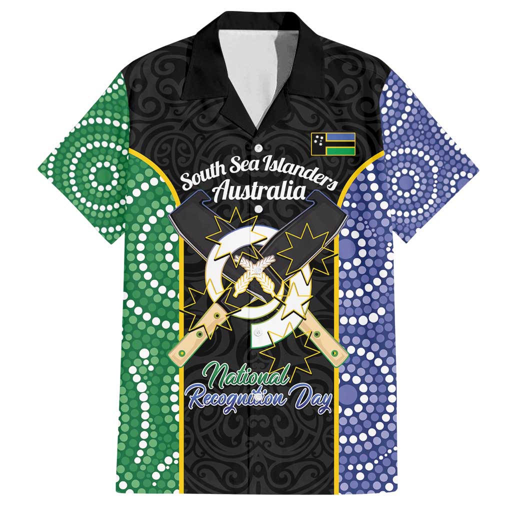Personalised South Sea Islanders National Recognition Day Family Matching Off Shoulder Short Dress and Hawaiian Shirt Australia Aboriginal Vanuatu Pig Tusk LT14 Dad's Shirt - Short Sleeve Black - Polynesian Pride