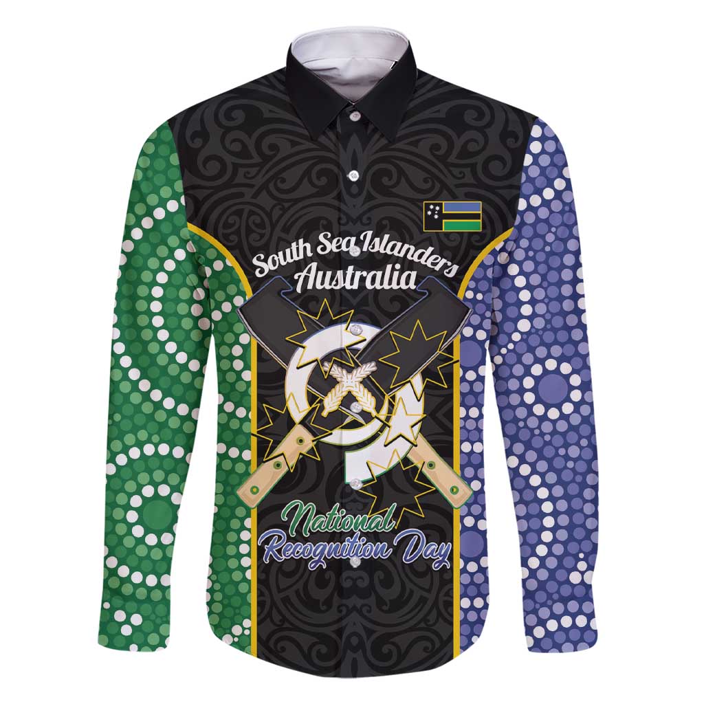 Personalised South Sea Islanders National Recognition Day Family Matching Short Sleeve Bodycon Dress and Hawaiian Shirt Australia Aboriginal Vanuatu Pig Tusk LT14 Dad's Shirt - Long Sleeve Black - Polynesian Pride