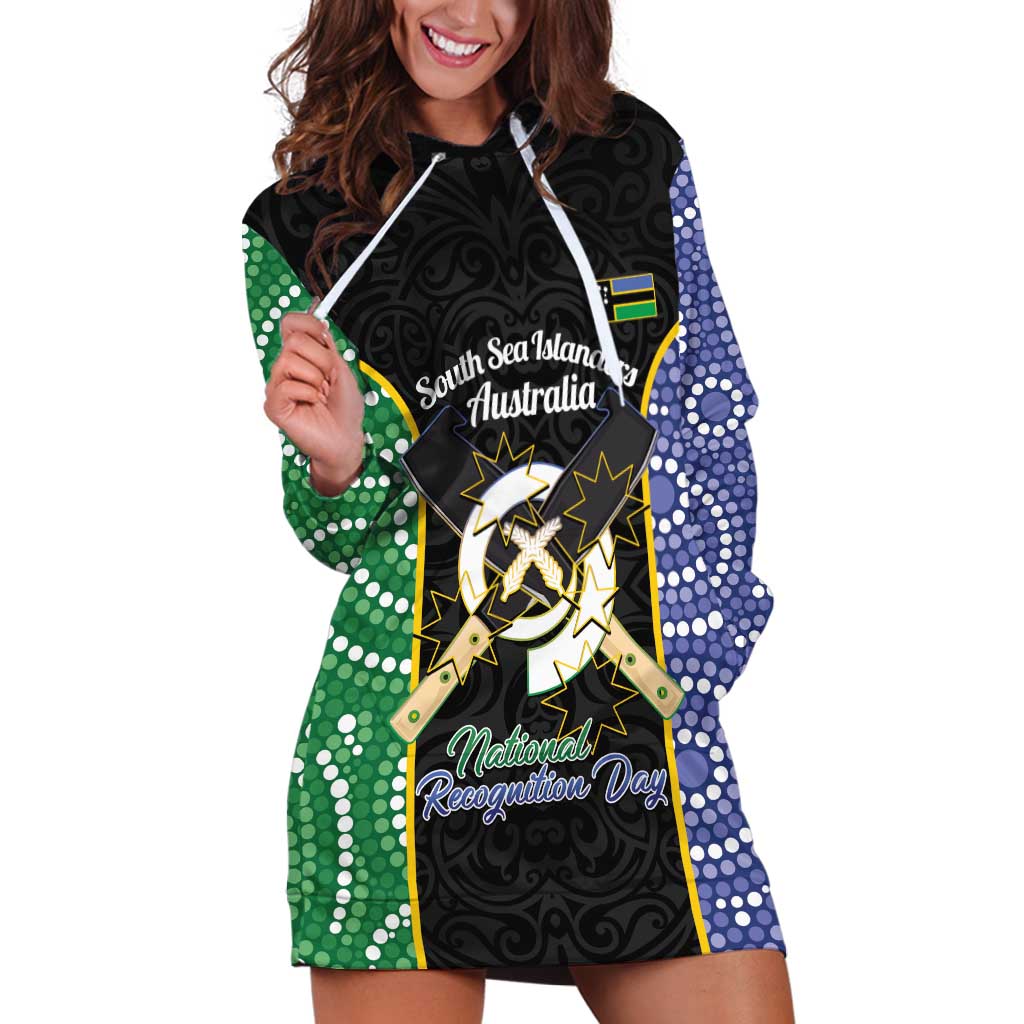 Personalised South Sea Islanders National Recognition Day Hoodie Dress Australia Aboriginal Vanuatu Pig Tusk LT14 Black - Polynesian Pride